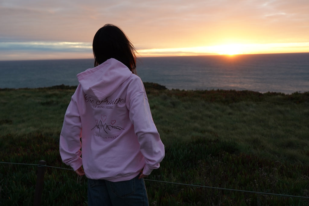 The Privilege of Being Here Hoodie in Light Pink | Pretty Peaks