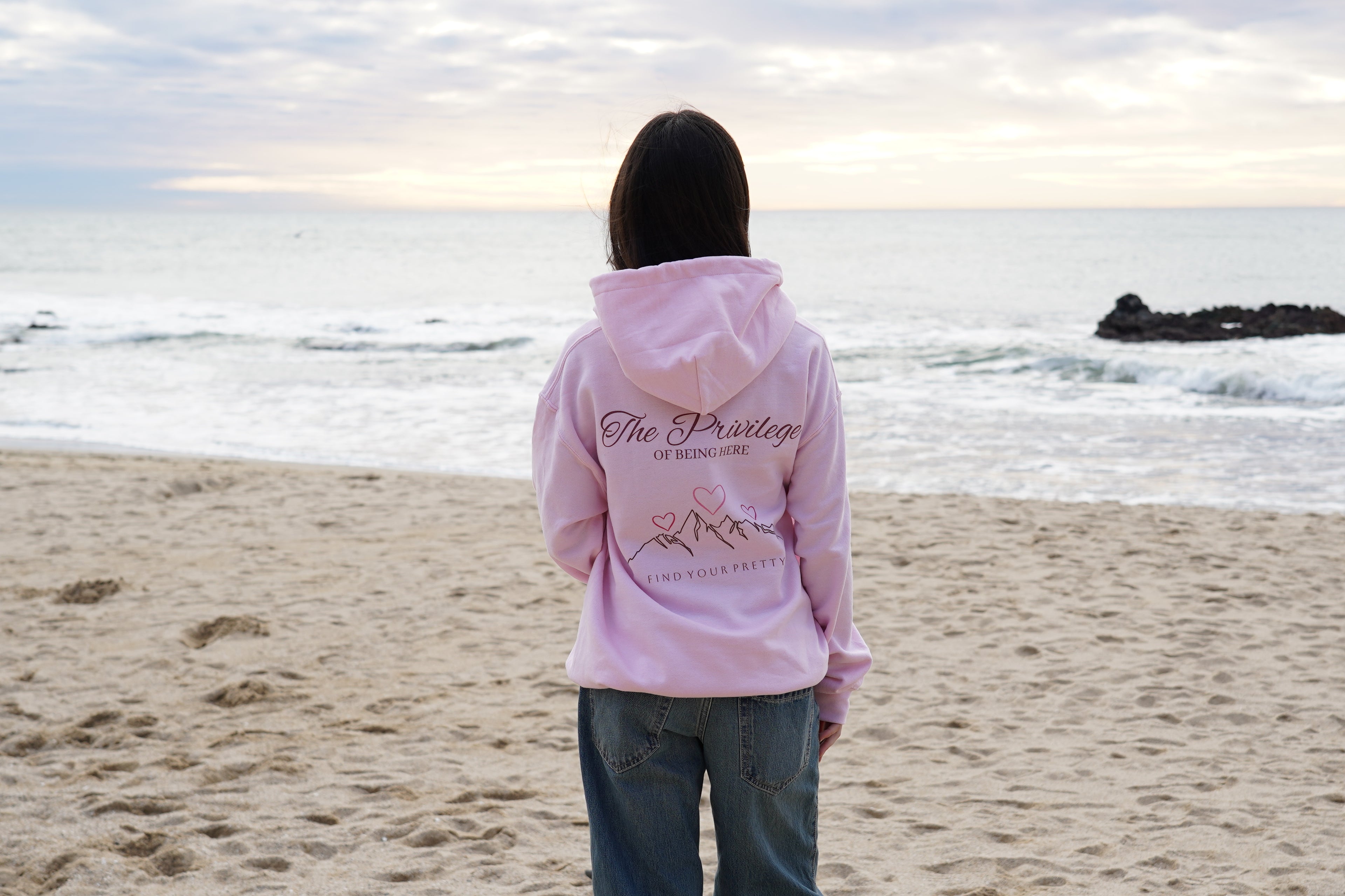 The Privilege of Being Here Hoodie in Light Pink | Pretty Peaks